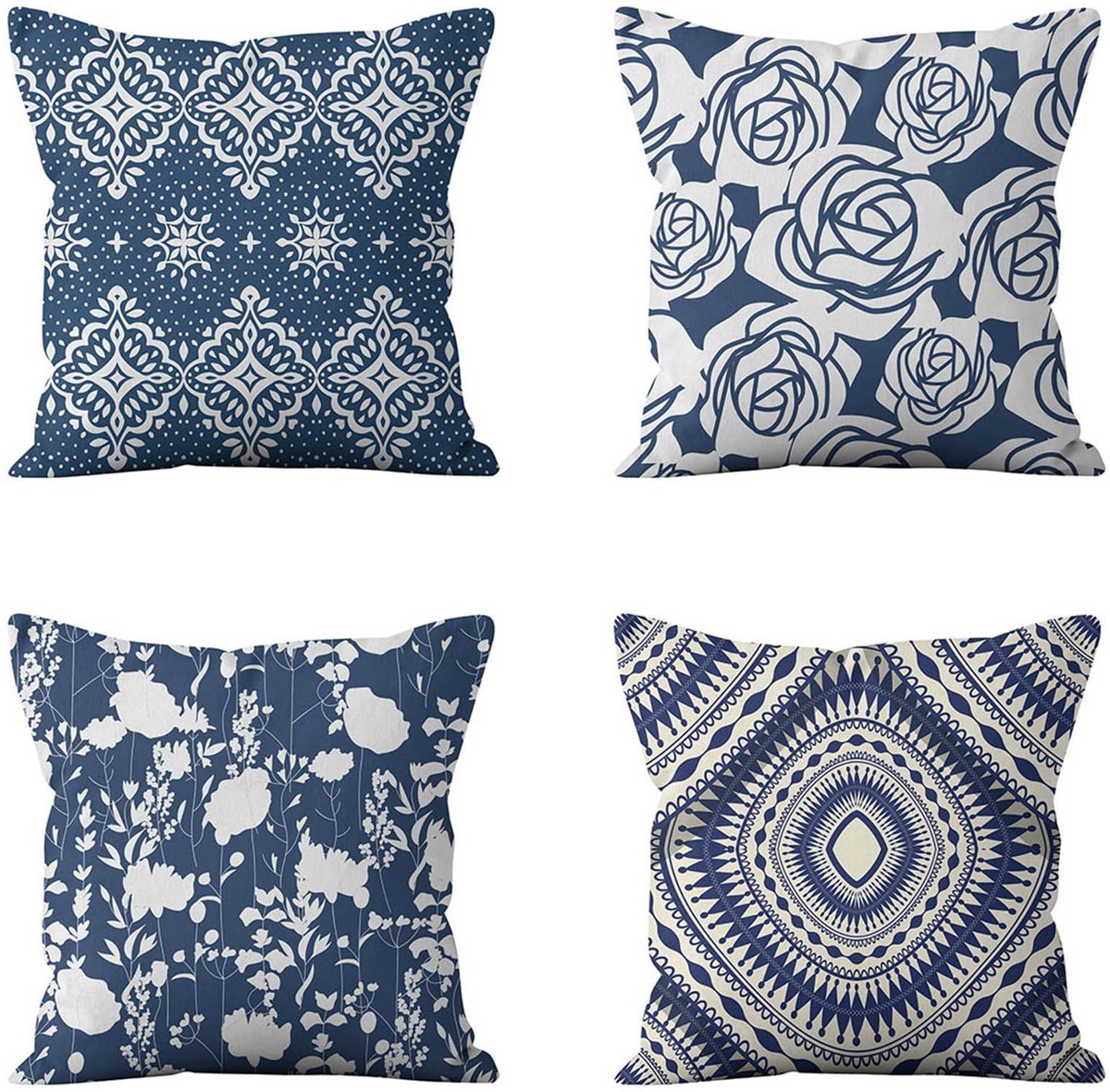 Set van 4 kussenslopen 65 x 65 cm vintage decoratieve kussenslopen linnen vierkante kussenslopen met onzichtbare rits voor bank slaapkamer woonkamer tuin dubbelzijdige kussenslopen