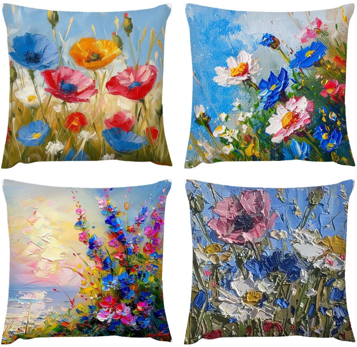 waterdichte kussensloop, 4 stuks, 50 x 50 cm, outdoor kussen, bloemen, kleur 20 x 20 cm, weerbestendig, decoratieve kussens, kussenovertrek, decoratie voor kussen bed/bank, stof, zacht ademend