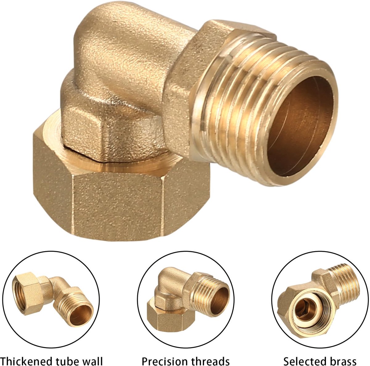 2 stuks messing beweegbare schroefverbinding, 1/2 inch hoek 90 graden, 1/2 inch, 90 graden hoek voor waterslangconnector, messing fittingen, slangschroefverbinding, 90 graden messing blank