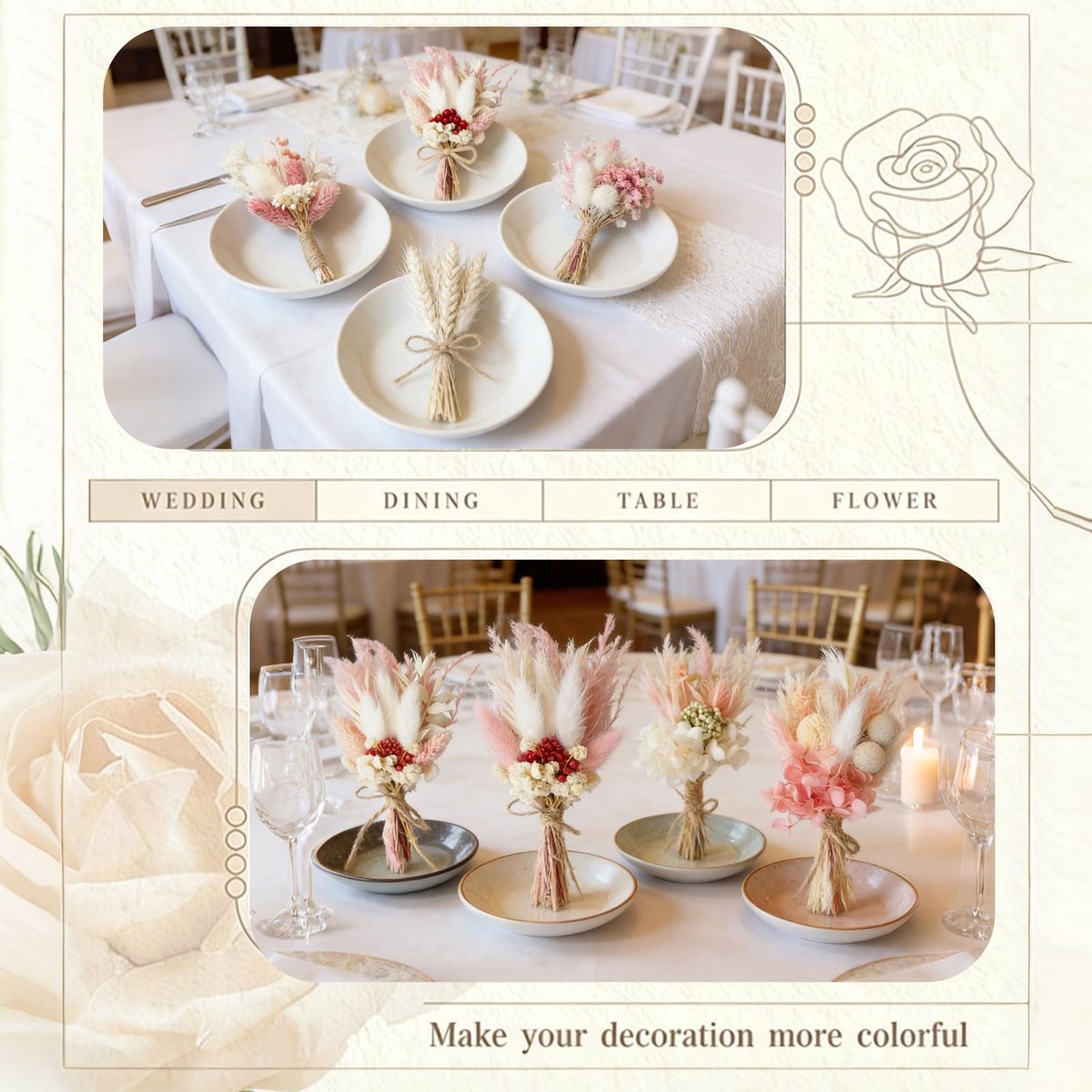 Bloemen, 8 Stuks Boeket Natuurlijke Gedroogde Bloemen Boho Klein, Decoratie voor Bruiloft Tafel Centrum Geschenkdoos Taart Thuis