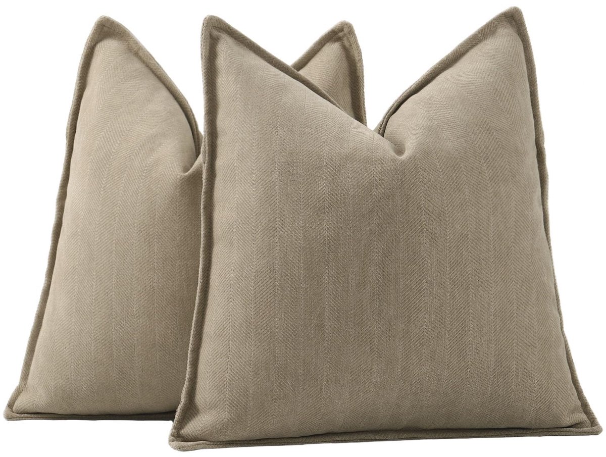 Set van 2 Geweven Chenille Franje kussenslopen Superzachte decoratief kussenhoes voor sofa slaapkamer kussensloop 65x65 cm Licht Taupe