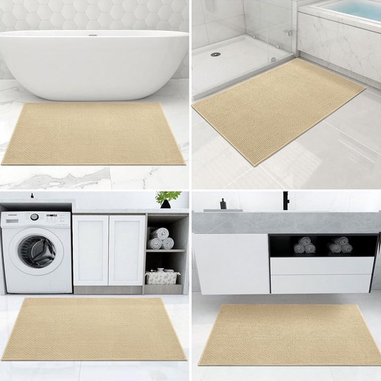 Chenille zachte badkamervloerkleed antislip wasbaar absorberend badmat badvloerkleed badkamervloerkleed douchemat voor badkamer, douche, bad - 60x90 cm, beige — afbeelding 3