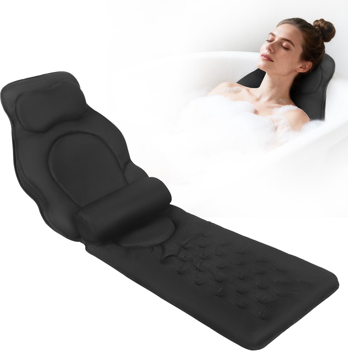 Badkussen, volledig lichaam, verdikte badmat met kussen, luxe kussen voor badkuip, hoofdsteun, hals, schouderbenen, spa-accessoires, luxe