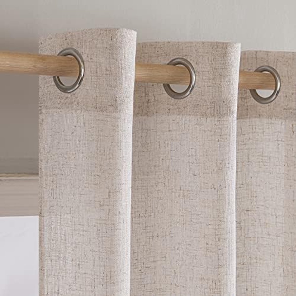 Linnen gordijnen met ingestanste ringen, transparant paneelgordijn, modern, transparant, geschikt voor deuren, balkon, woonkamer, slaapkamer, 2 stuks, linnen, naturel, wit, 200 x 245 cm