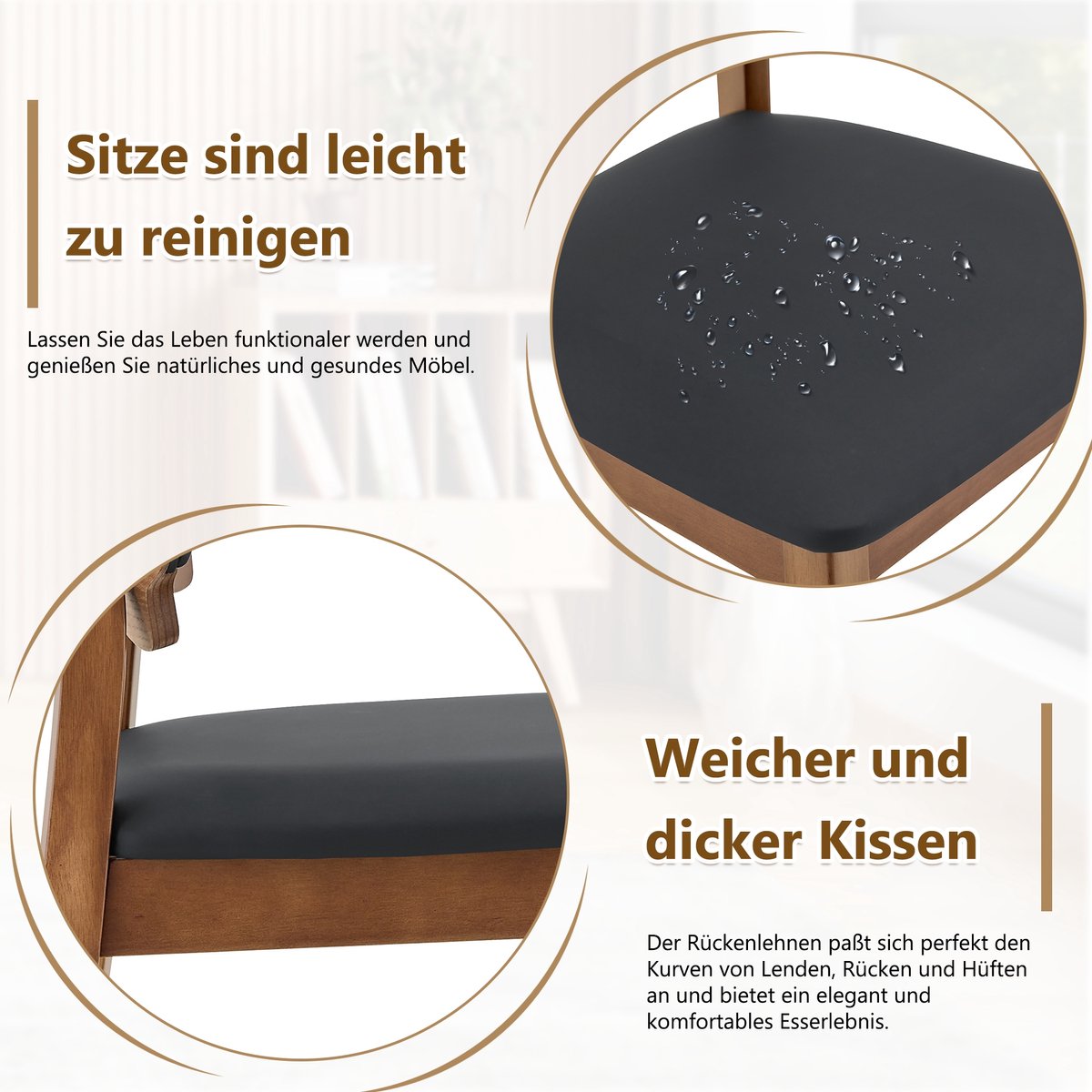 HAUSS SPOLE Eetkamerstoel - Set Van 2 - Vlinderrugleuning Met Gewatteerde Zitting - Voor Eetkamer En Woonkamer - Hout Zwart Black