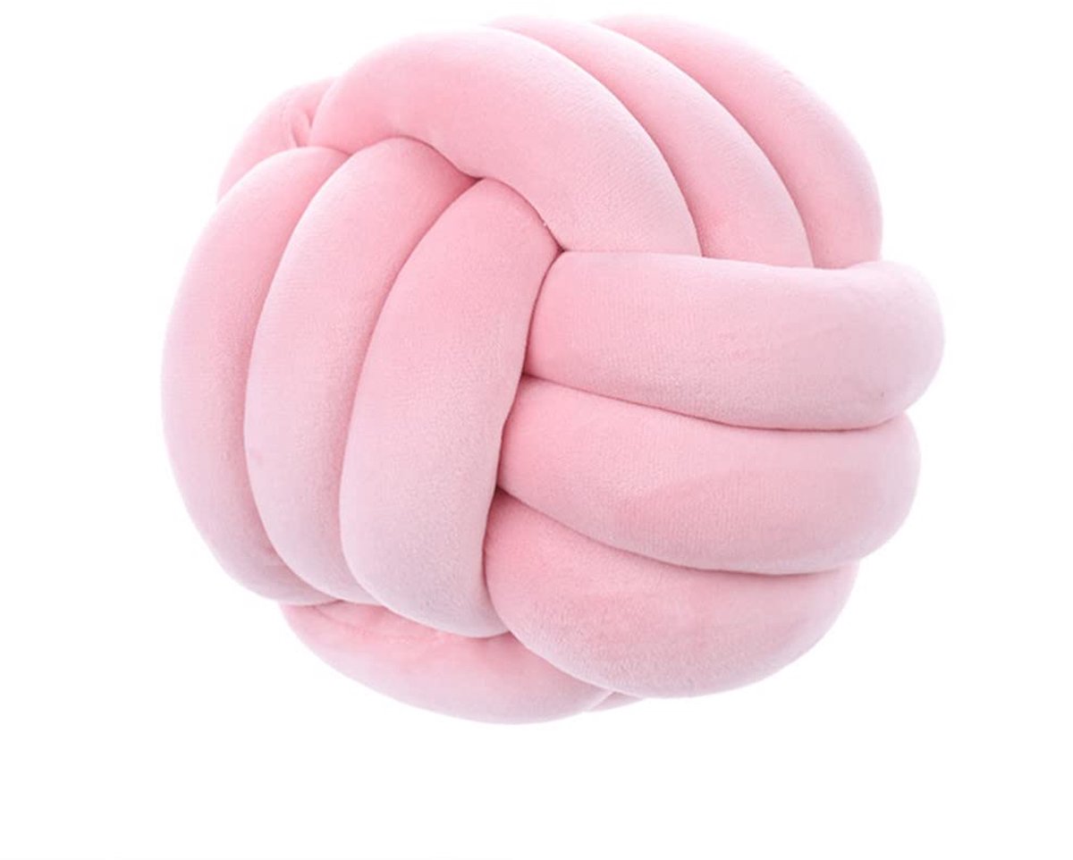 Zachte Knoop Bal Kussens, Rond Sierkussen Kinderkamer Decoratie Pluche Kussen, Handgemaakt Rond Pluche Kussen, Kalmerend Stressverminderend Pluche Speelgoed, diameter 28 cm (Roze)