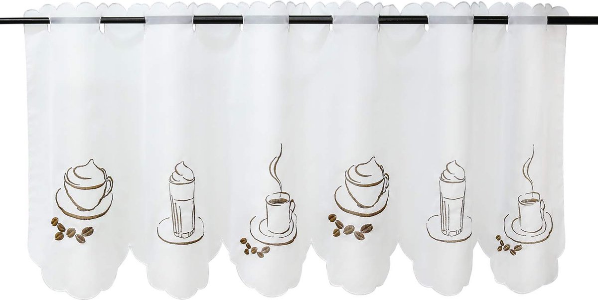 Voile koffiemotieven vitrage "Besseit« gordijn keuken kort gordijn transparant bistrogordijn wit H * B 60 * 140 cm