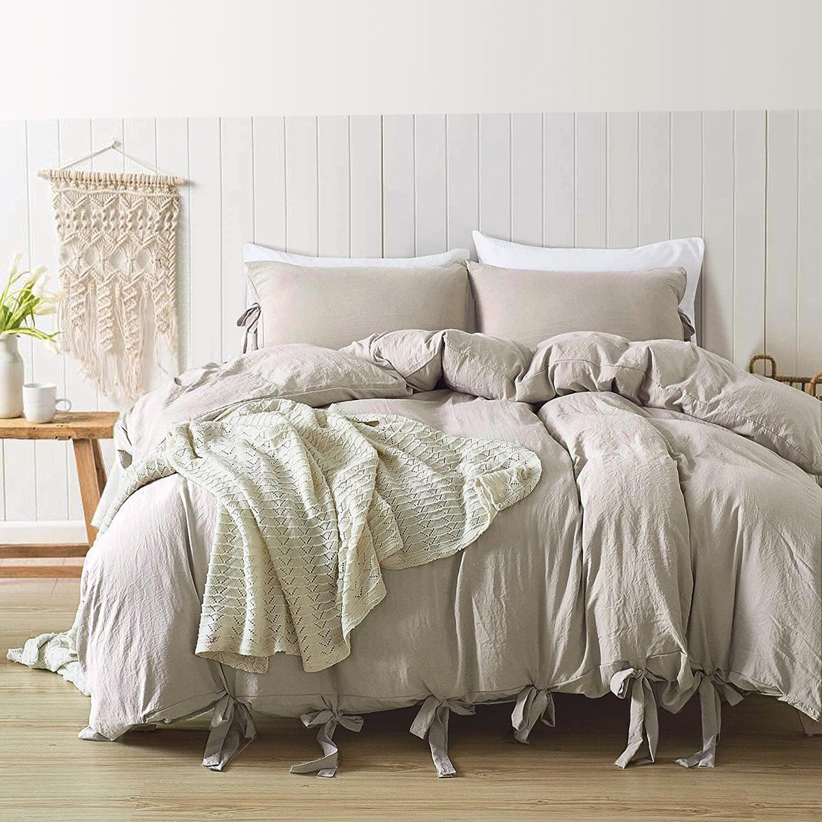 annadaif Kaki dekbedovertrek, queensize, 3-delig, zacht gewassen microvezel, dekbedovertrekset, dekbedovertrek met vlinderdas (1 dekbedovertrek, 228 x 228 cm, 2 kussenslopen), onderhoudsvriendelijk