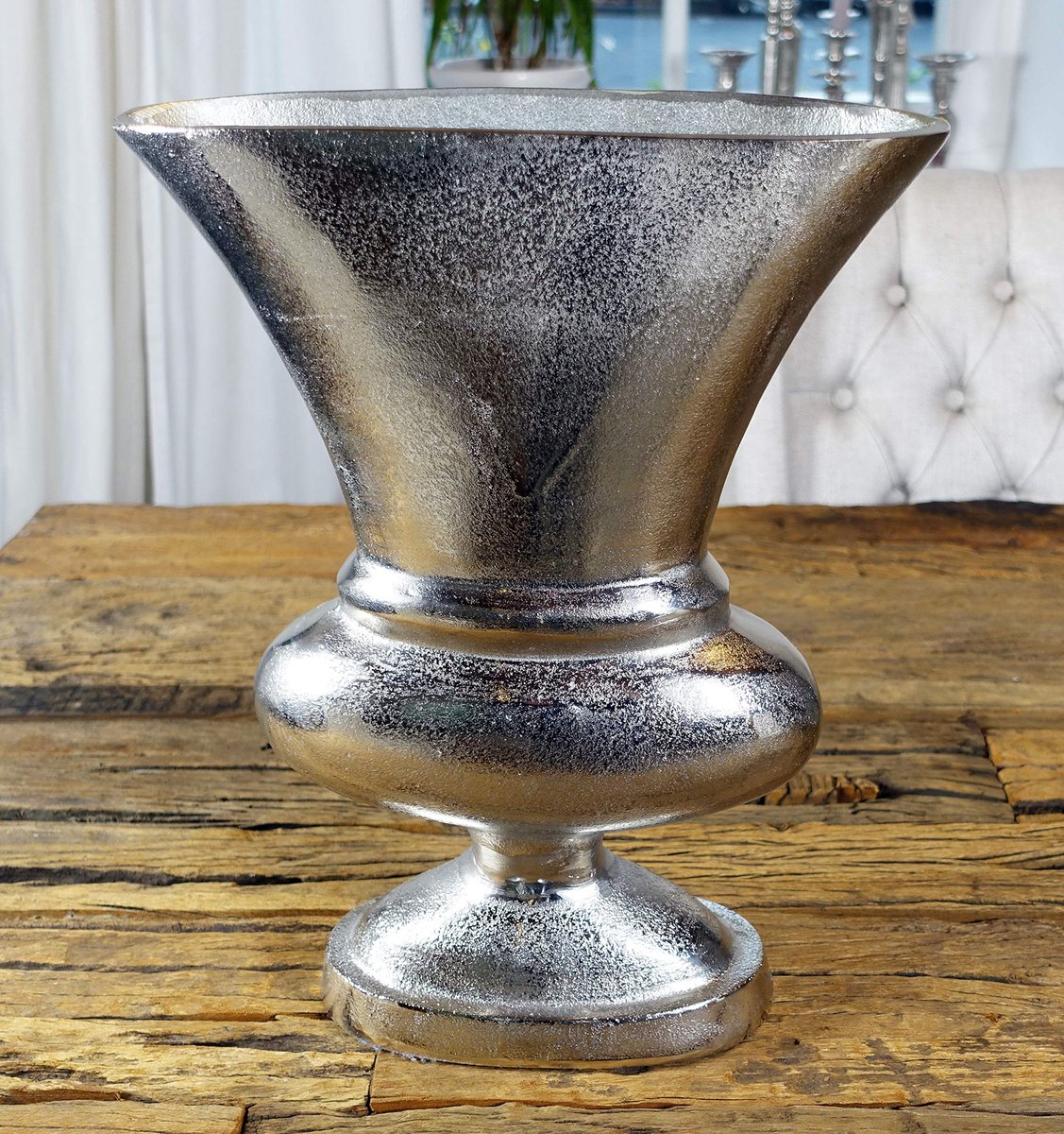 Vaas bloemenvaas, pokalvaas, decoratieve vaas, aluminium, zilver, luxe, decoratie, modern, woonkamer, vensterbank, L 37 cm