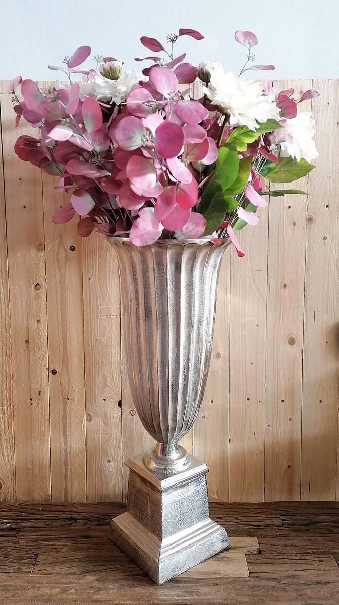 Vaas bloemenvaas kopvaas - decoratieve vaas groot van aluminium metaal zilver - vloervaas voor kunstbloemen en pampasgras - 68 cm of 75 cm (28 x 28 x 68 cm)