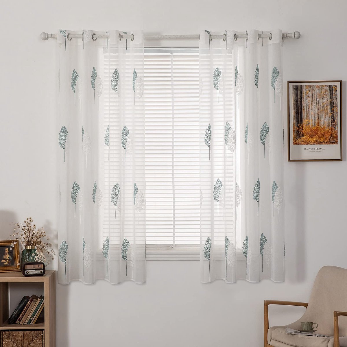 Gordijnen voor Woonkamer met Bladerenpatroon – Transparante Gordijnen met Moderne Borduurwerk, Set van 2, Voor Slaapkamer en Woonkamer, 175x140 CM (HxB)