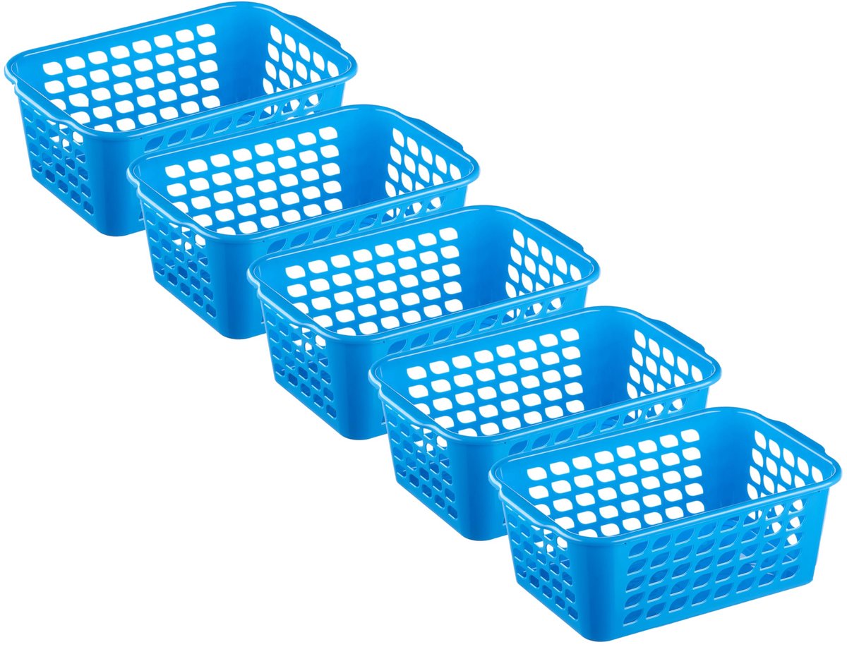 Opbergmand 28 x 20 x 11 cm, 4 l, set van 5 stuks, multifunctionele mand van robuust kunststof, BPA-vrij, opbergdoos voor keuken en badkamer, perfecte mand voor opslag, blauw