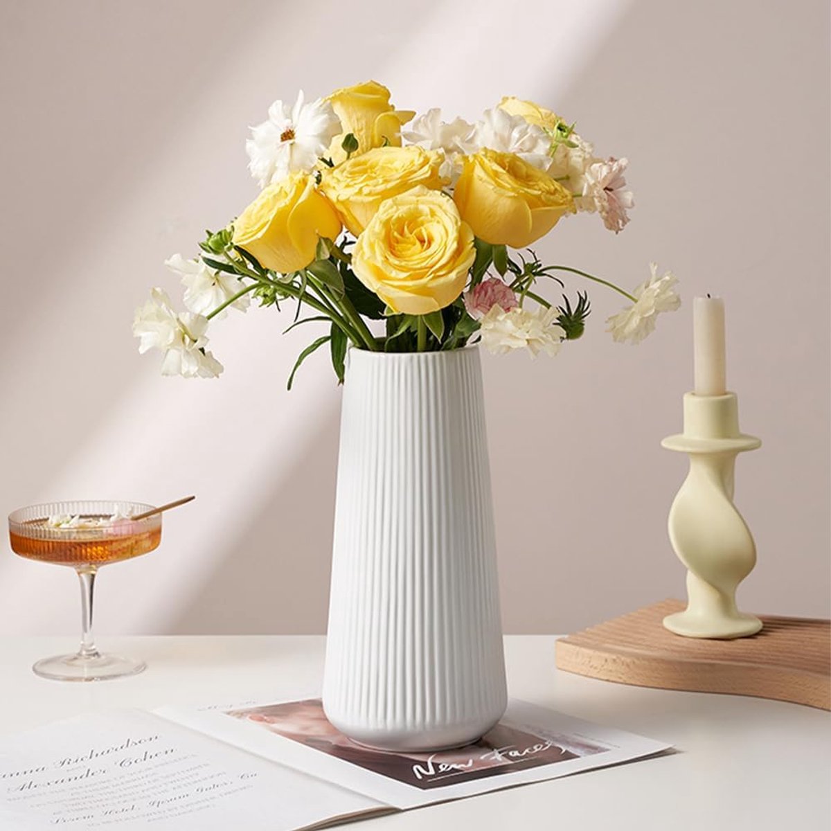 Vazen voor minimalistische moderne huisdecoratie, eenvoudige Scandinavische stijl decoratieve bloemenvaas voor bruiloft eettafel kantoor slaapkamer - 25 cm