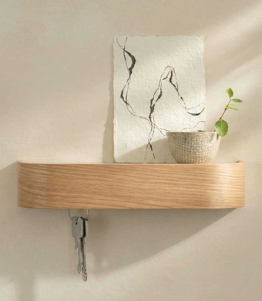 Sleutelkastje 'Toke' | Minimalistisch sleutelhouder ontwerp uit Berlijn | Moderne sleutelrekje met houten plank | Sleutelbord als halmeubel voor aan de muur | Eiken