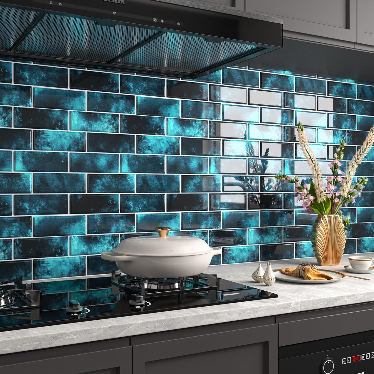 Dailygoods - FunStick Zelfklevende wandtegels keuken badkamer tegelstickers donkerblauw waterdichte zelfklevende keuken spatwand tegels afpellen en opplakken keuken wandtegels blauw stok op wandtegels 30 x 30 cm