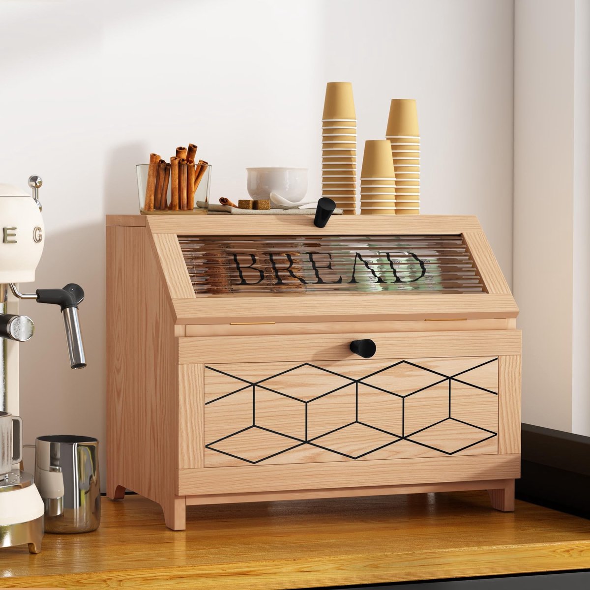 Dailygoods- Broodtrommel met 2 etages - Duurzaam Hout - Transparant Venster - Voedselopslag - Houdt Brood Vers - Gemakkelijk te Reinigen - Brooddoos