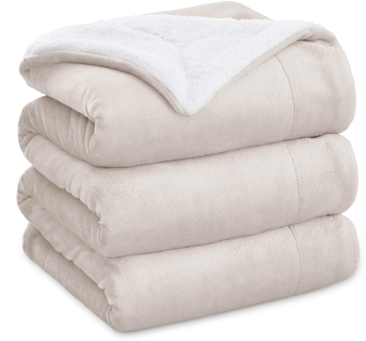 Knuffeldeken, warme sherpa bankdeken, grote woondeken, dikke plaid, voor op de bank, XXL 220 x 240 cm, beige