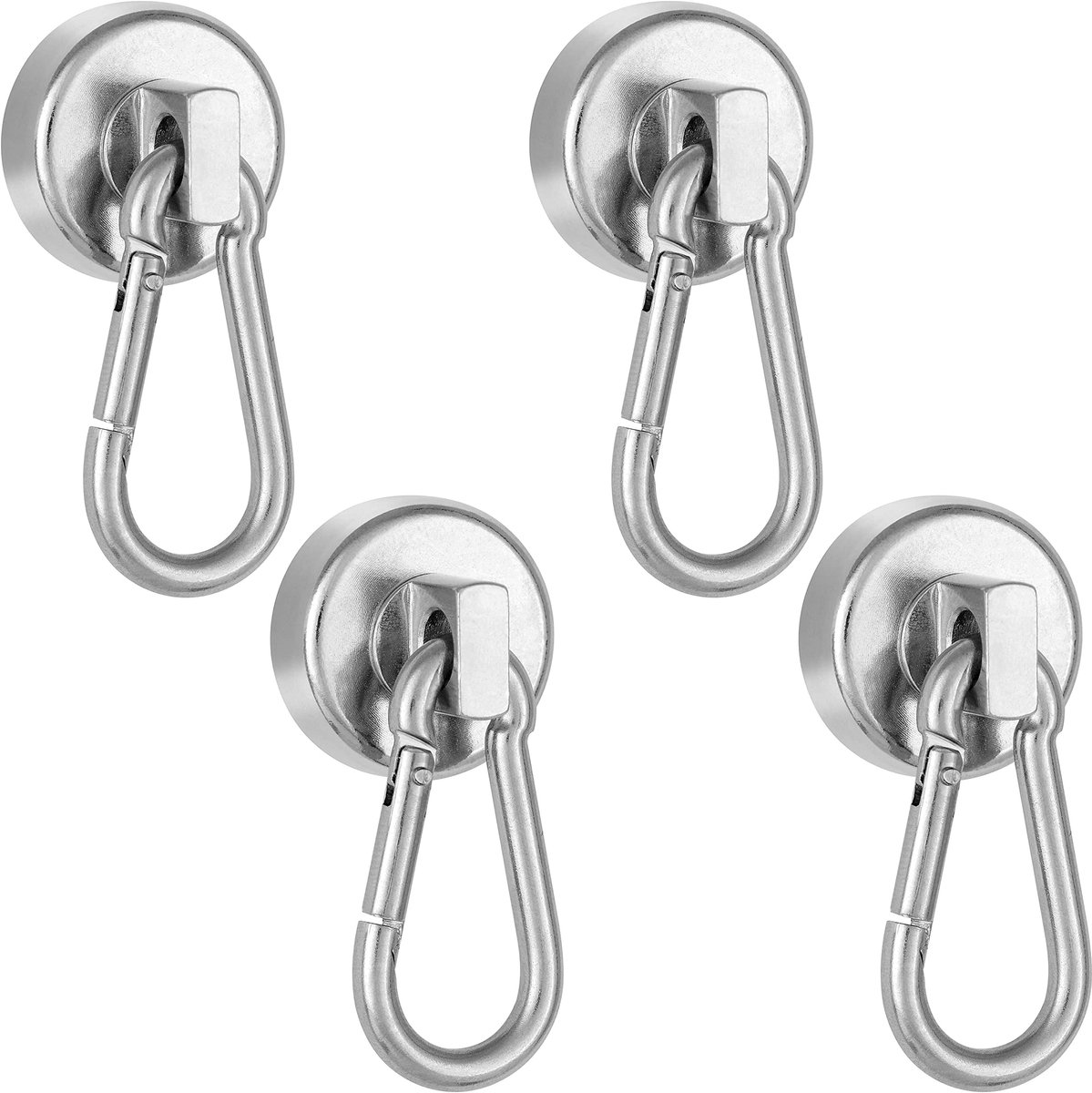 Karabijnhaak, 4x (17kg Houdkracht) Neodymium Magneet met Draaibare Karabijnhaak