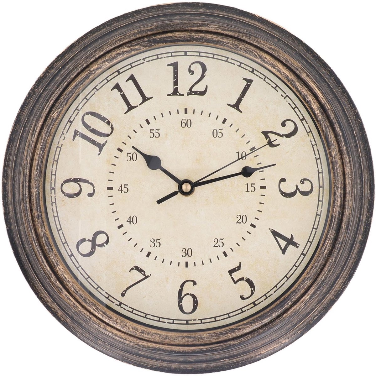Wandklok, stille kwartsbeweging ronde decoratieve retro hangende klok voor woonkamer slaapkamer 30 cm, gemakkelijk te lezen, 30 x 30 cm, geen tikkend geluid (brons)
