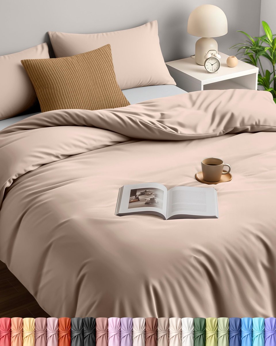 Bedding Dekbedovertrek Set - Zachte Microvezel Dekbedovertrek 230x220cm met Kussenslopen 50x75cm - Beddengoed Dekbedovertrek Set - Beige