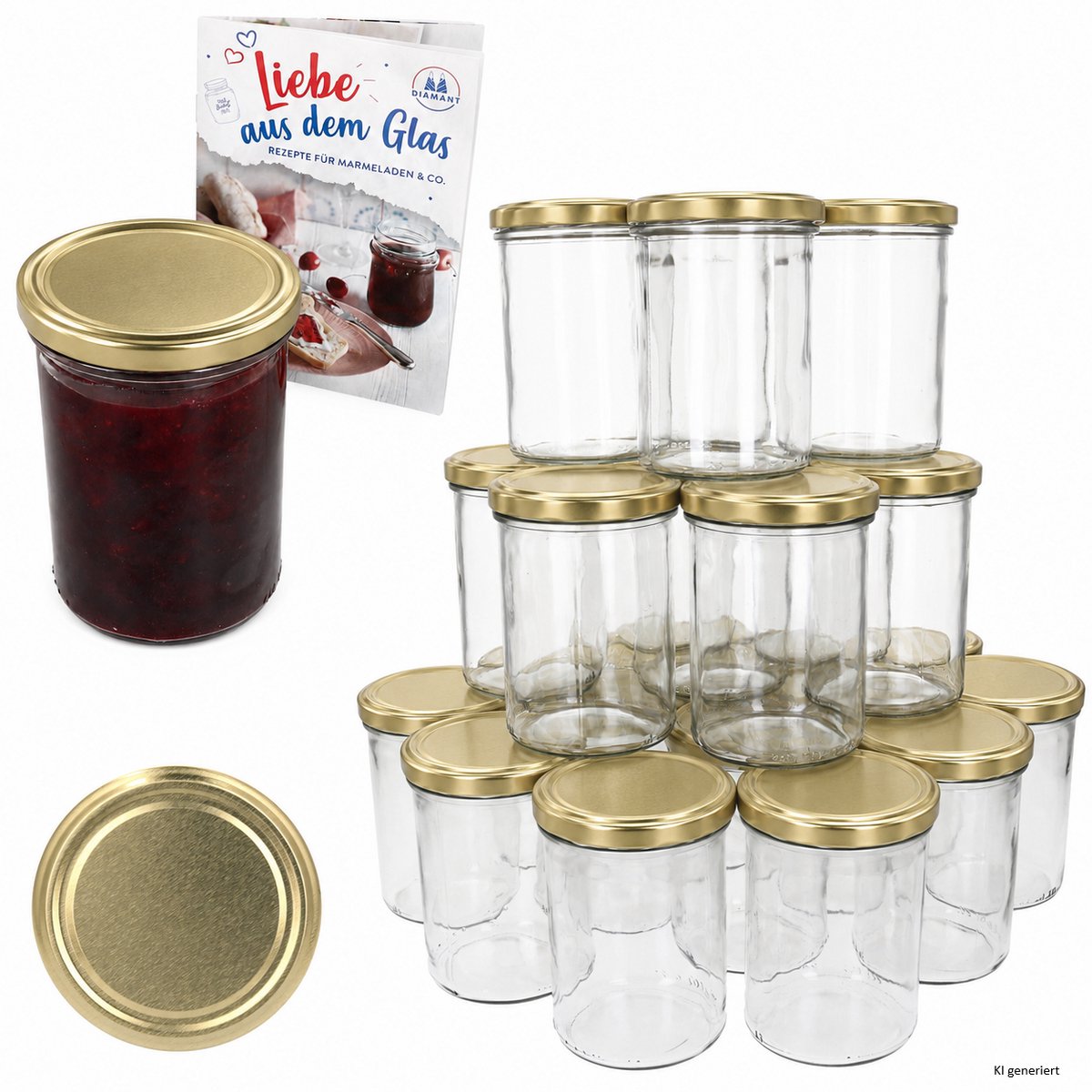48-delige set sturzglas 435 ml jam jar Inmaakpot Inmaakpot Tot 82 gouden deksel incl. Diamant-suiker Gelierzauber receptenboekje