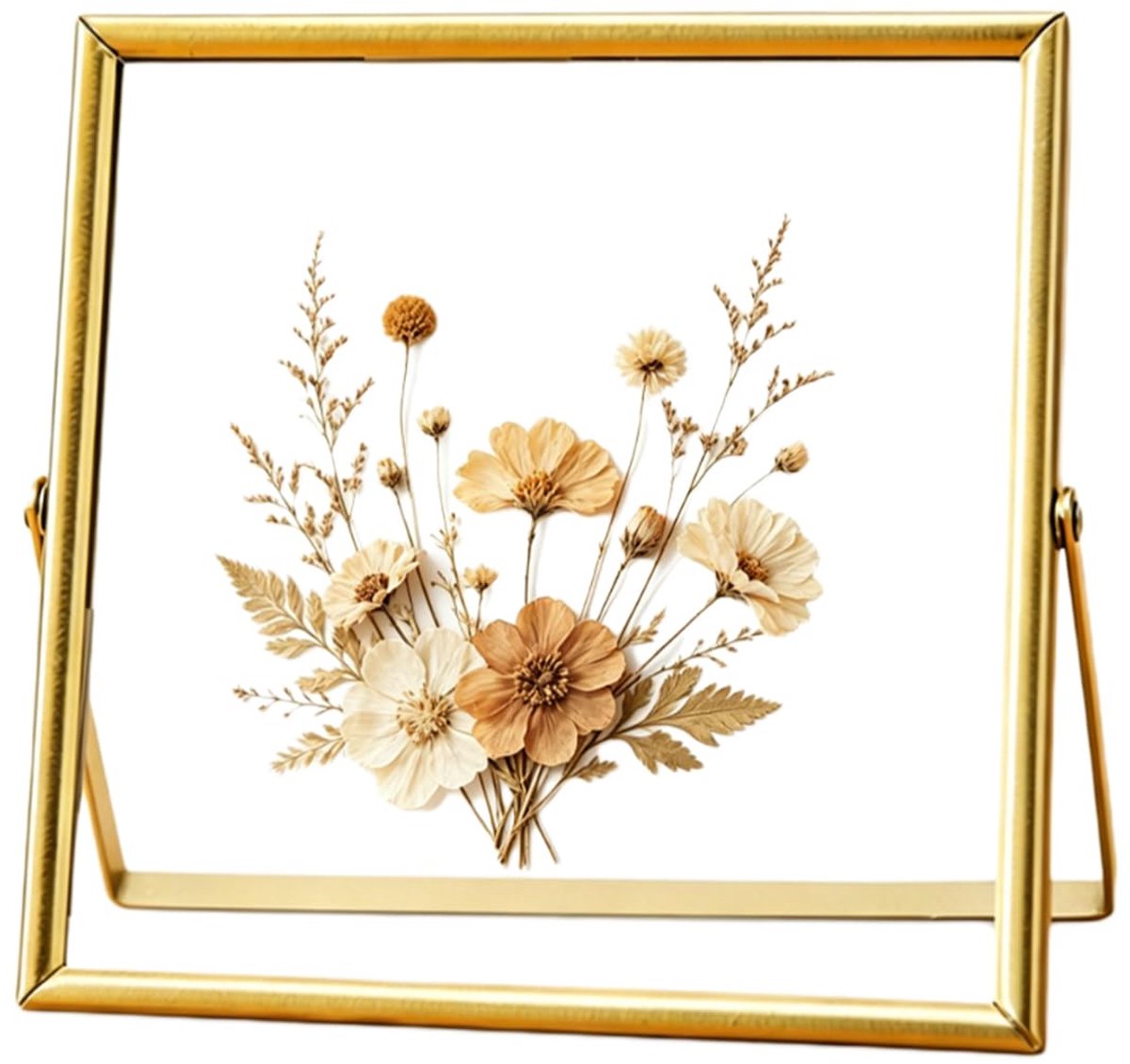 SnelShoppen - Gouden Glazen Fotolijst 15 x 15 cm voor Geperste Bloemen | Metalen Lijst met Glas, Doorzichtig aan Beide Zijden, Voor Foto's 10 x 10 cm