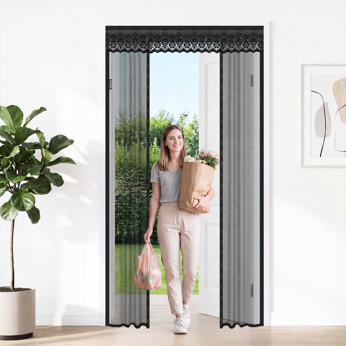 Vliegengordijn 140x240 cm, Uitschuifbaar Deurgordijn, Zelfsluitend, Scheurvast, Zonder Boren, Effectieve Insectenbescherming, Voor Balkon-, Terras-, Franse en Schuifdeuren