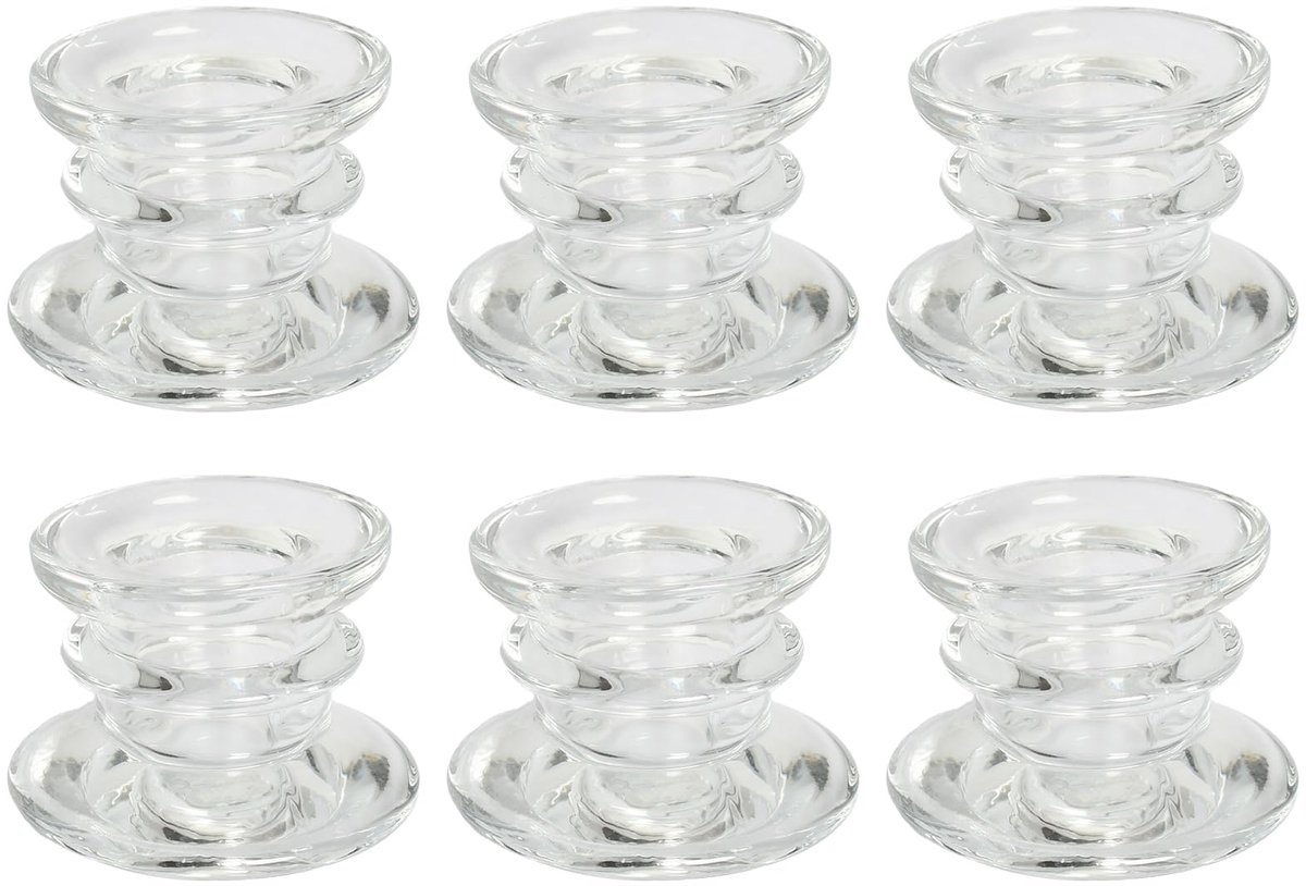 6 stuks kandelaars van dik glas, kandelaars van glas met stevige bodem, decoratieve kandelaars voor bruiloften, banketten en dagelijkse decoraties