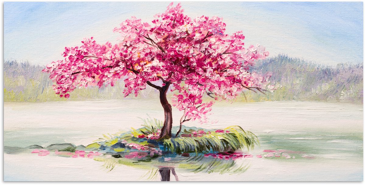 Poster 120x60 cm - Schilderij - Bloesem - Bloesemboom - Water - Olieverf - Posters - Kamer