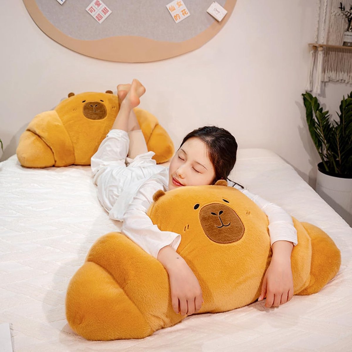 Pluche dier, croissant, capibara, knuffeldier, Kawaii croissant, pluche kussen, speelgoed, werpkussen, cadeau voor volwassenen en kinderen, 3 jaar (100 cm)