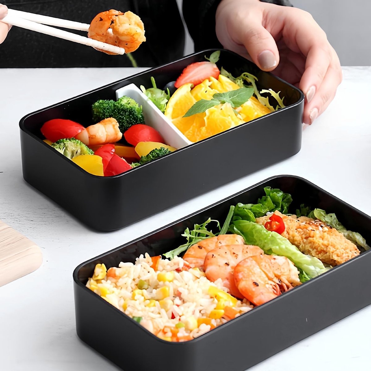 Dailygoods - 1400 ml Bento Box Japans: Bento Box voor volwassenen met soepkom en geïsoleerde tas, broodtrommel met vakken, stapelbaar, lunchbox voor volwassenen en kinderen, voor werk en school, lekvrij — cadeau in Koken & Dineren - foto 5