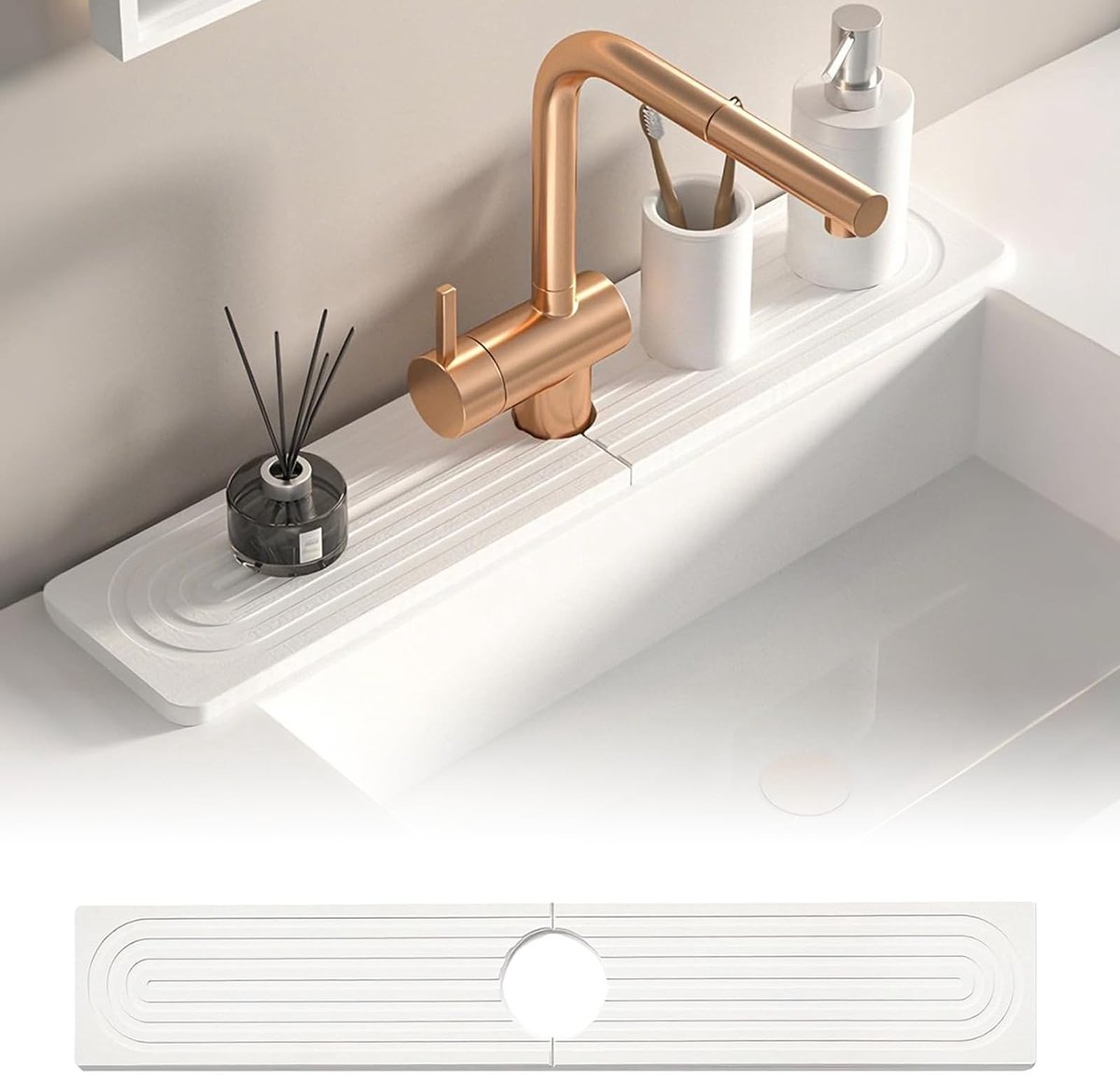Dailygoods- Afdruipmat met superieure zuigkracht - Waterabsorberende Steen - Sneldrogende Mat - Kiezelgoer - Geschikt voor Keuken en Badkamer - Afmetingen 40 x 10 cm - Keukenmat