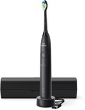 Zwarte Philips Sonicare elektrische tandenborstel met oplader en reisdoos.