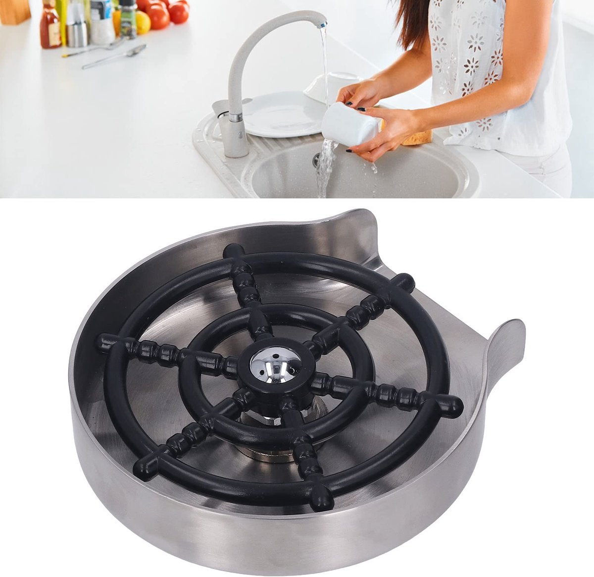 Dailygoods- Bekerwasmachine Hogedruk Vijf-gaats Mondstuk - Roestvrij Stalen Bekerring - Slang 80cm - Driewegklep - Antislip Rubberen Ringen - Gemakkelijk Vlekken Verwijderen - Glazenspoeler