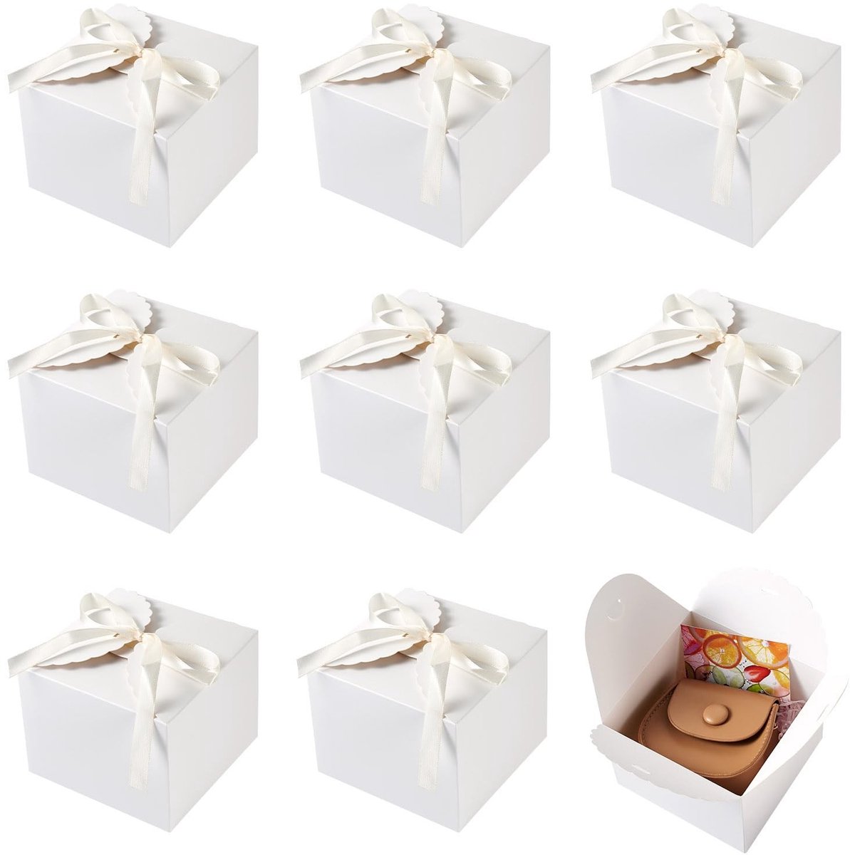 Dailygoods- Geschenkdozen met deksel - 10 stuks vierkante papieren geschenkdozen - met linten - voor verjaardag/bruiloft - 12 x 12 x 9 cm - premium kwaliteit - Cadeaudozen