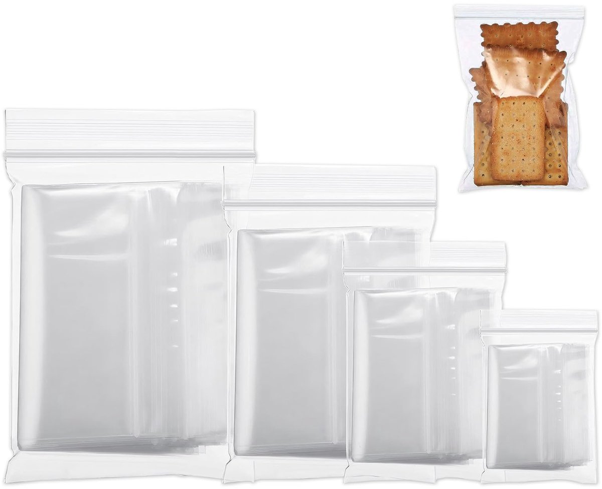 400 Stukken Ziplockzakken - Doorzichtige Plastic Zakken, Herbruikbare Opslagzakken voor Keuken, Juwelen, Kunstnijverheid,(40 x 60 mm + 60 x 90 mm + 80 x 120 mm + 100 x 150 mm)