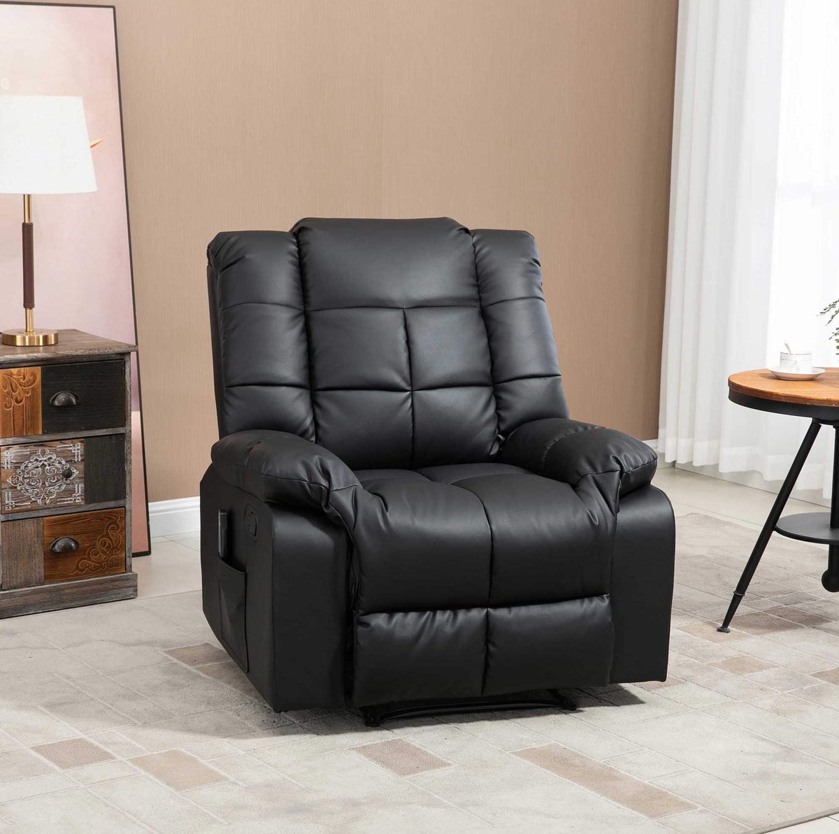 MEUNIQ massagestoel relaxfauteuil 94 x 99 x 99 cm met 165° verstelbare rugleuning, voetensteun, 8-punts vibratiemassage en afstandsbediening voor woonkamer, zwart