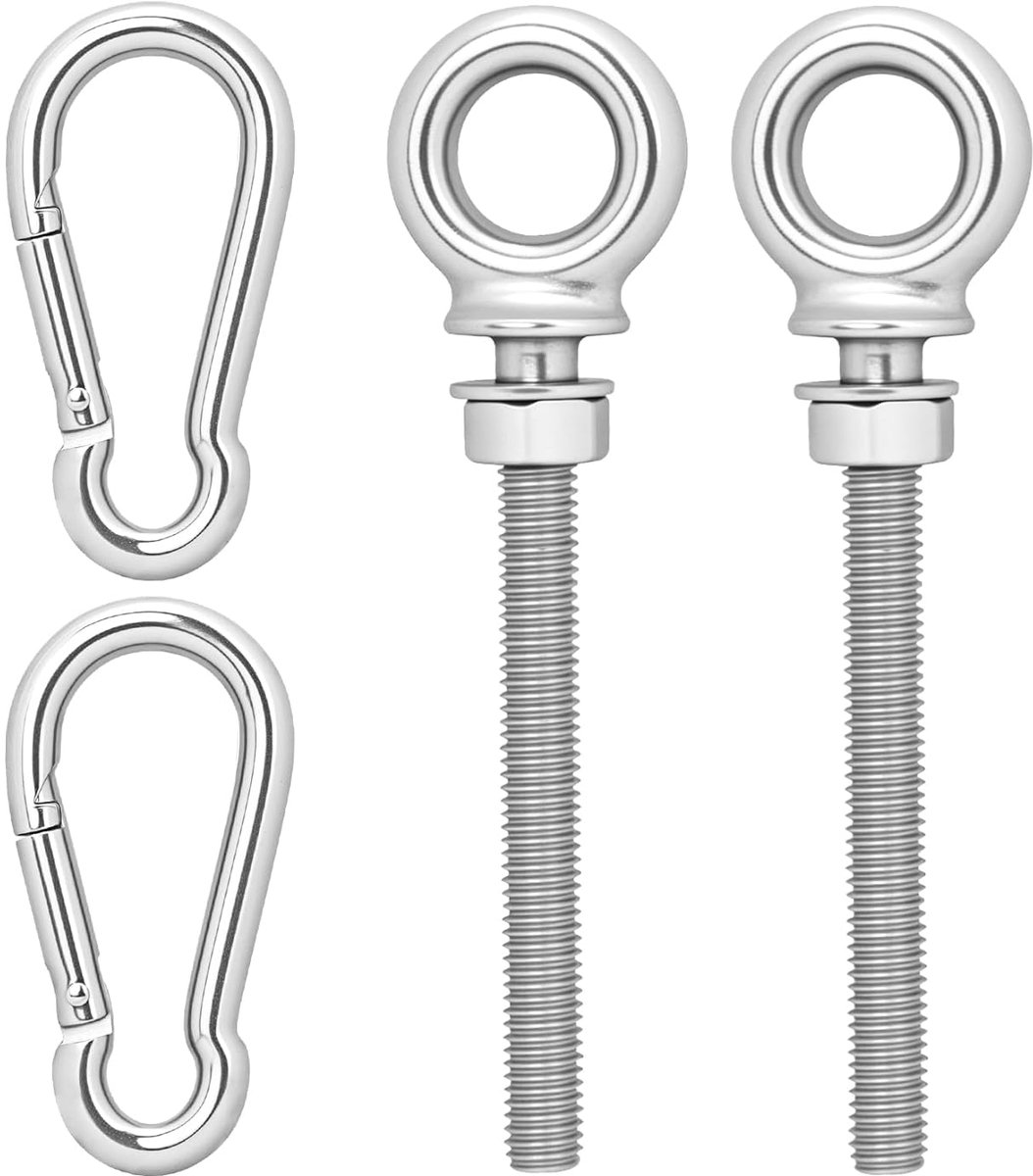 Oogbouten M8 x 80mm, Oogschroeven M8, Roestvrijstalen Oogschroeven met Schroefdraad, Lange Ringbouten voor Bevestiging en Ophanging, met 2 Karabijnhaken