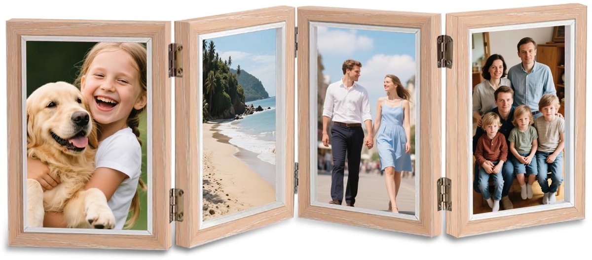 Dailygoods- Fotolijst 10x15 cm - Houten Fotolijst - Opklapbaar - Voor 4 Foto's - Kantoor/Bureau - Cadeau voor Verjaardag/Bruiloft - Fotoalbum