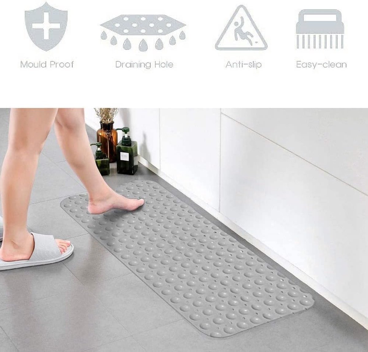 Badmat met zuignappen,Badmatten voor bad,Antislipmat bad BPA vrij | Douchemat schimmelbestendig & machinewasbaar | Anti slip Badmat