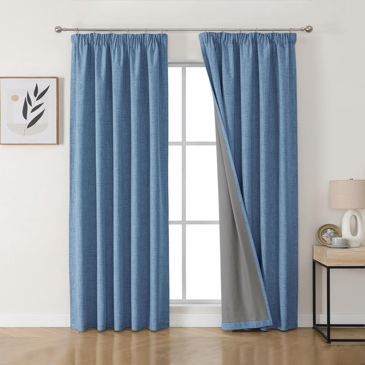 100% verduisteringsgordijnen, linnen gordijnen met plooiband, set van 2, H 245 x B 140 cm, thermogordijn, koudebescherming, ondoorzichtig, geluidsisolatie, ideaal voor woonkamer, geschikt voor