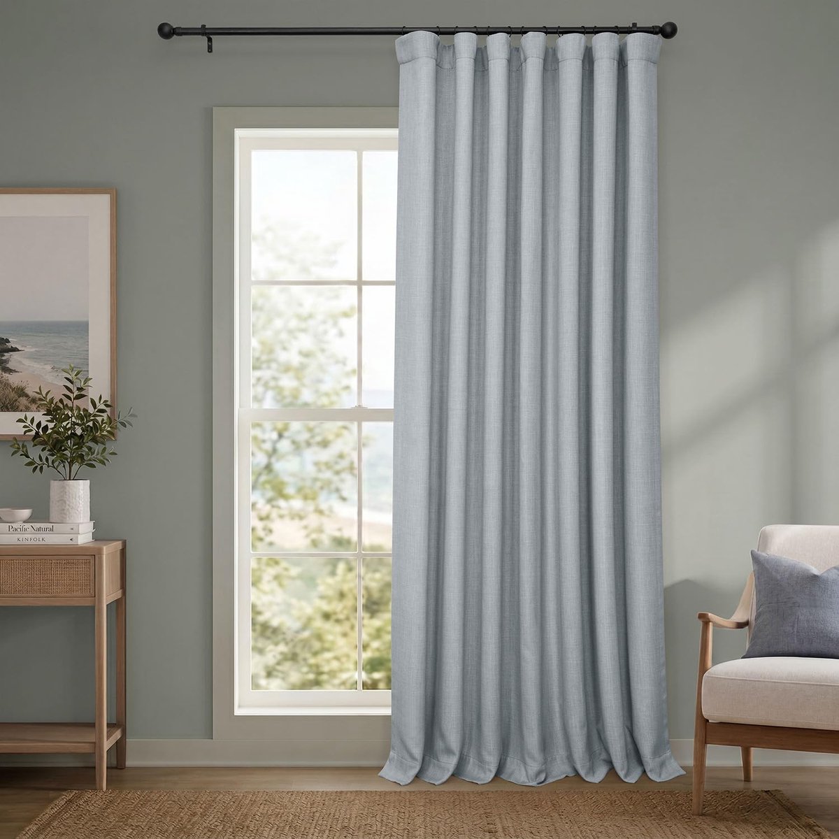 Half Price Drapes Faux Linnen kamer verduisterende gordijnen - 96 inch lange extra brede luxe linnen gordijnen voor slaapkamer en woonkamer (1 paneel), 100 W x 96 l, heidegrijs