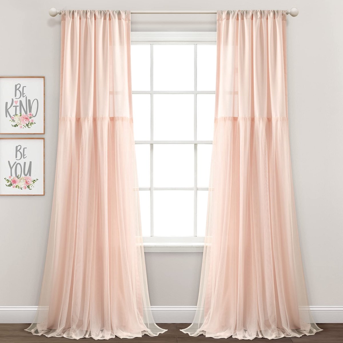Decor Tulle Skirt Solid Window Curtain Panel Pair, 84" L x 40" W, Blush