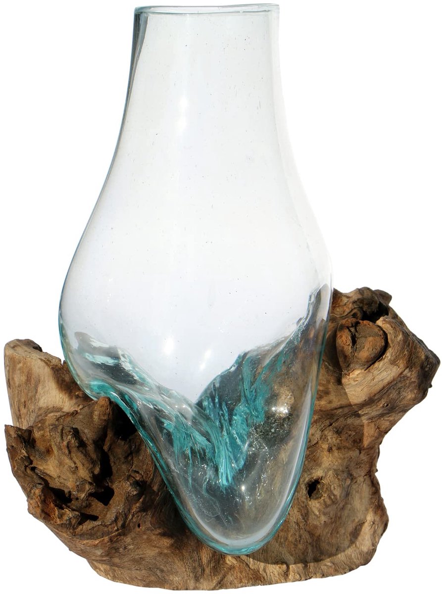 Vaas op wortelhout - (B-product) in moderne stijl als cadeau-idee voor decoratie glas hoog M