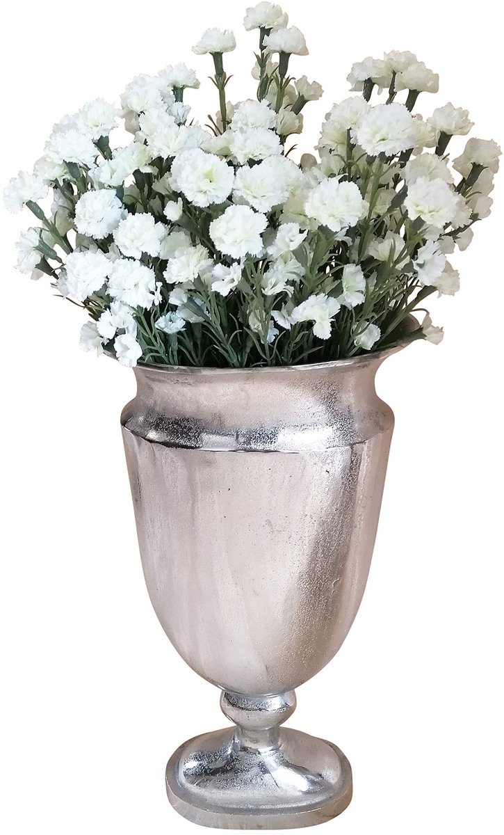 Vaas Bloemenvaas Vaatwerk Pokalvaas Decoratieve vaas Aluminium Zilver Ovaal Groot - voor kunstbloemen en pampasgras - 66 cm