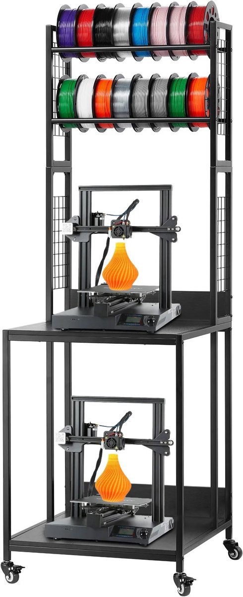 VILIMA - Opbergkast 3D printer - Opbergkast - 3D printerrek - Opbergrek met wielen - Voor efficiënt ruimtegebruik - 80x66x13 cm - Zwart