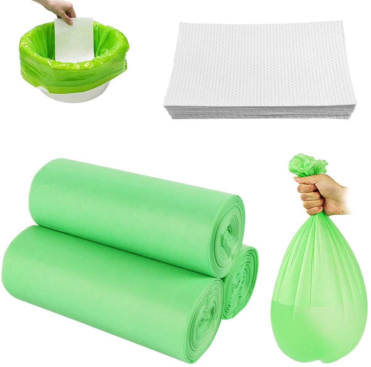 Hygiënische zakjes 90 stuks - 60 absorberende pads - wegwerp inlegdoekjes - ideaal voor draagbare toiletten - ShopVlot
