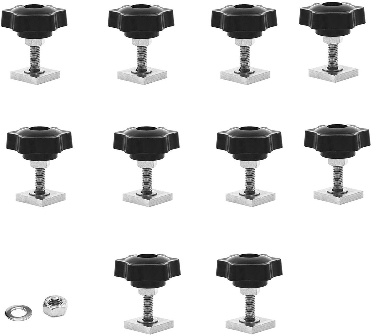 10 Stuks T-Groef Adapters M6x35mm voor 20x20mm Dakkoffers, RVS Bevestigingsmateriaal met Moeren en Ringen