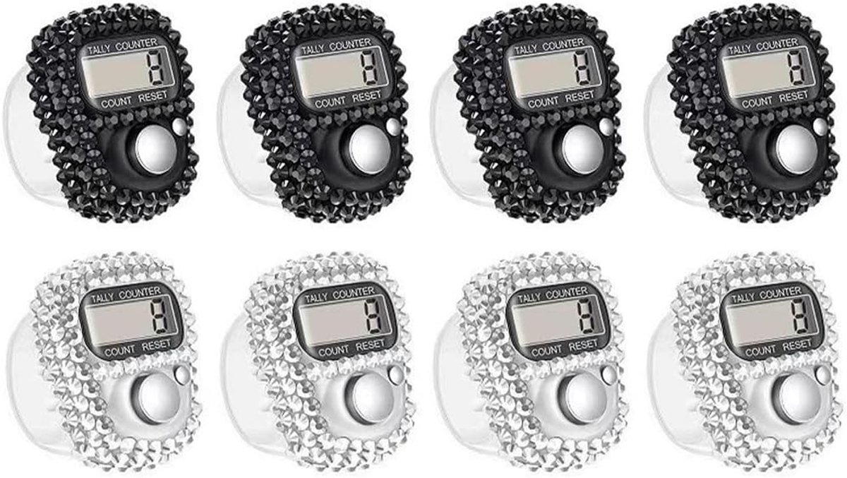 8 Stuks Elektronische Vinger Tellers, Digitale Klikker en Rij Tellers voor Sport, Invensteringen en Golf Activiteiten (Zwart, Wit)