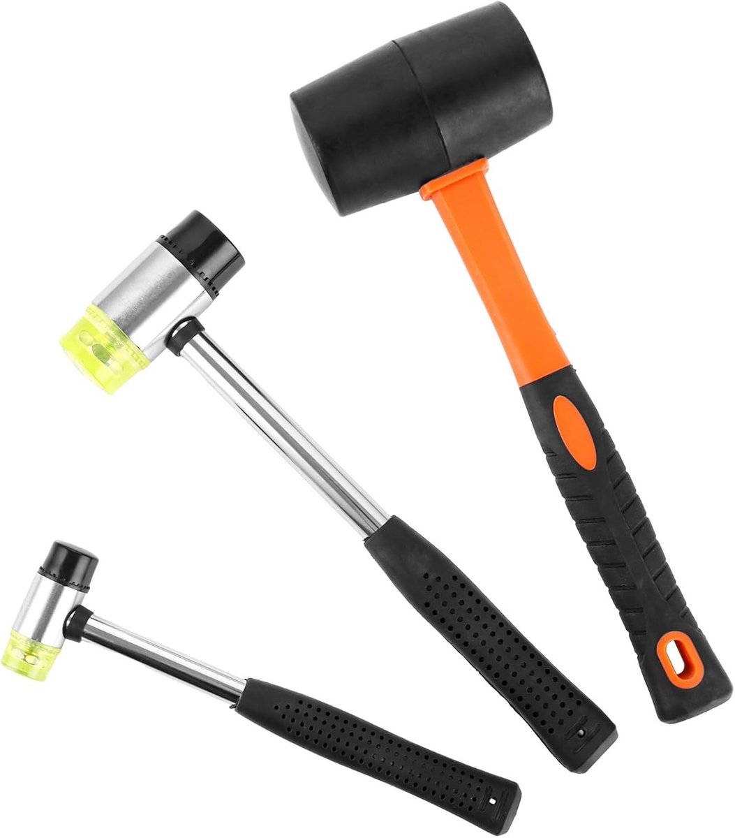 Set van 3 Dubbelzijdige Rubber Hammers met Schokabsorberende Fiberglas Handgreep voor Vloeren, Tegels en Houtbewerking